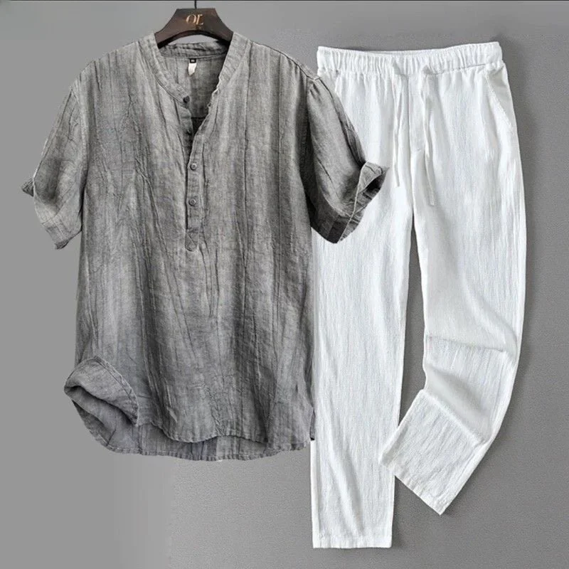 Gray top + white pants