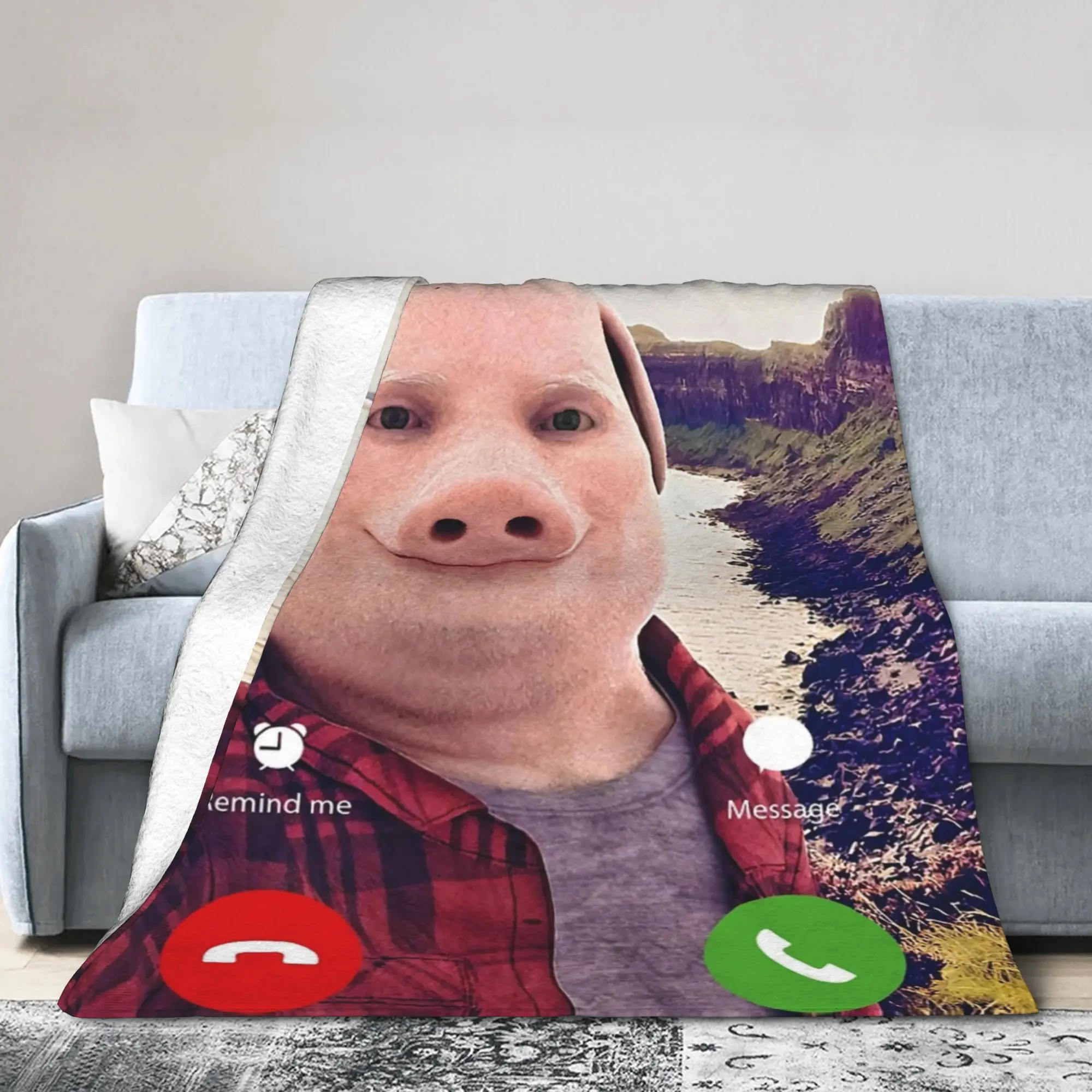John Pork Is Calling Funny Answer Call Phone Blanket Fleece Print Multifunction Warm Throw Blanket for Bed Car Plush Thin Quilt