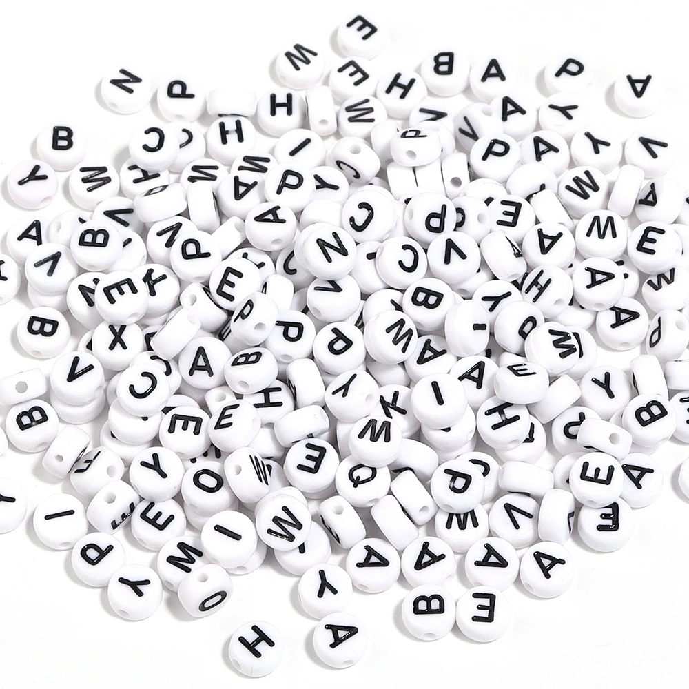 100 Teile/los A-Z Alphabet Perlen Flache Runde Buchstaben Acryl Perlen Lose Spacer Perlen Für DIY Handwerk Ornament, Der Kleidung zubehör – Detail 6