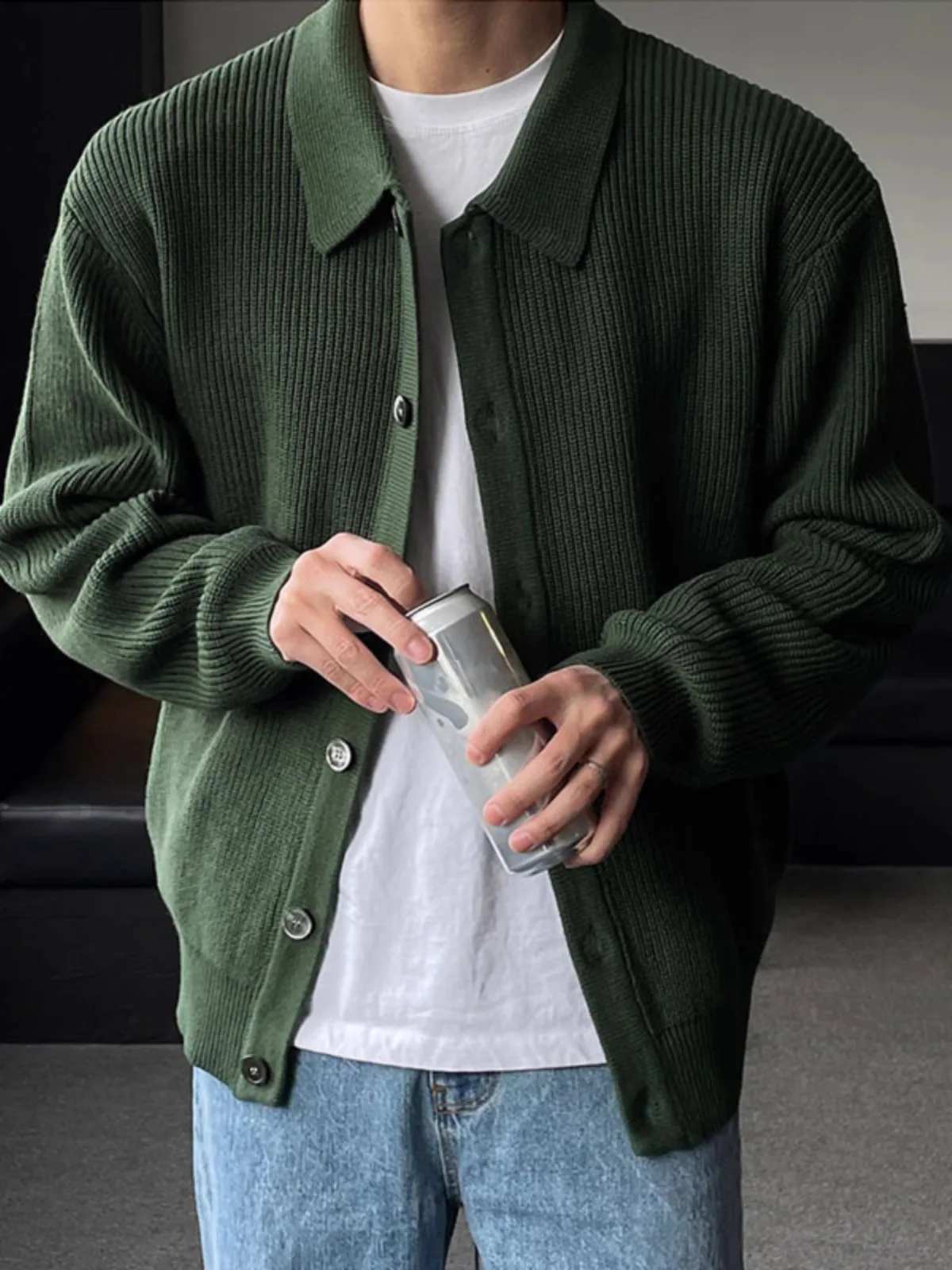 Trendy Korean Sle Men's Knitted Cardigan Casual Turn-down Collar Long Sve Autumn Winter Faion Top from Dongdaemun