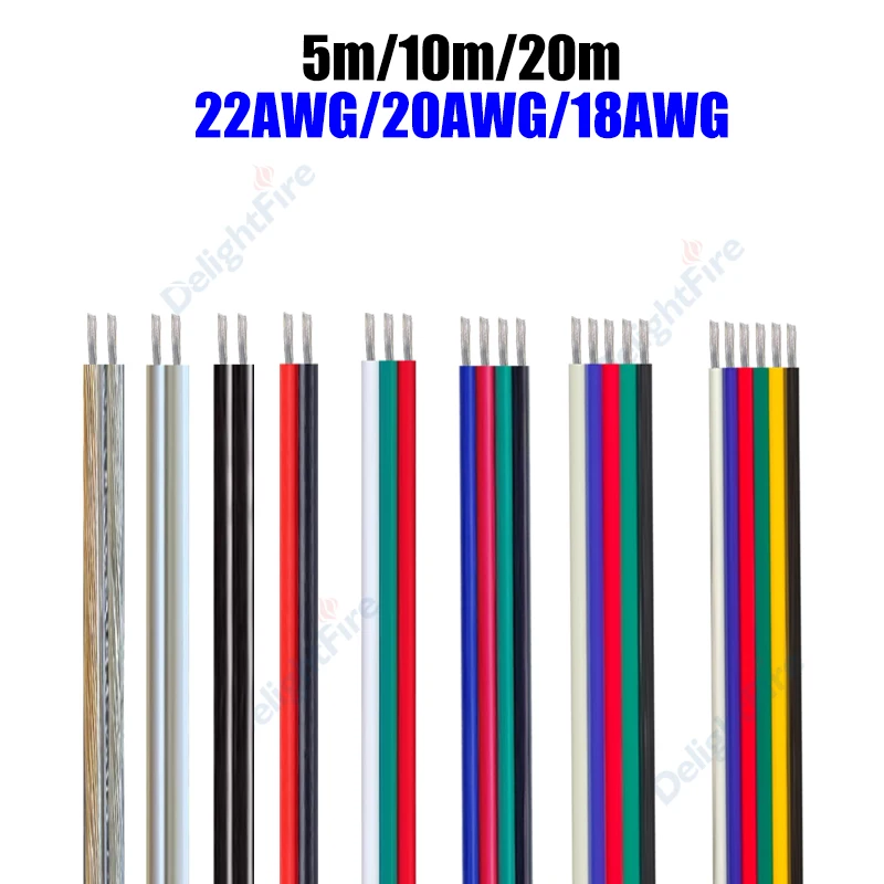 

2Pin LED Extension Cable 22/20/18 AWG 5/10/20m 3/4/5/6PIN Electrical Wire For RGB RGBW WS2812B LED Strip Light JST Connector