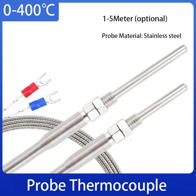 1pcs Thermocouple 1/2/3/4/5Meter M8 Type K 0-400℃ Probe Temperature Sensor Stainless Steel Probe Length 50/100/150/200mm