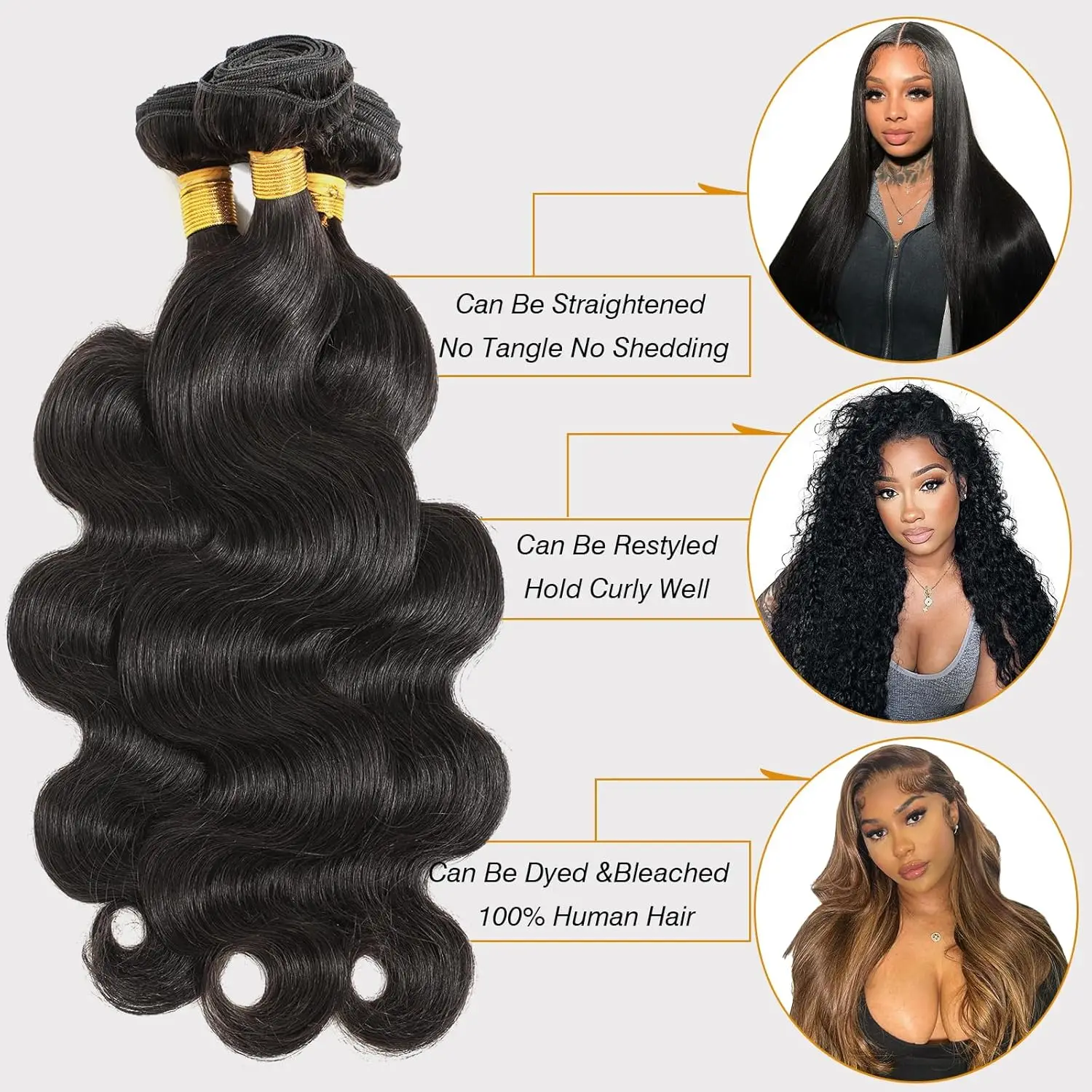 24inch Body Wave Human Hair Bundles 100% Brazilian Raw Human Hair 1/3/4 Bundles for Women 16A Thick Bundles blackColor for women image 2