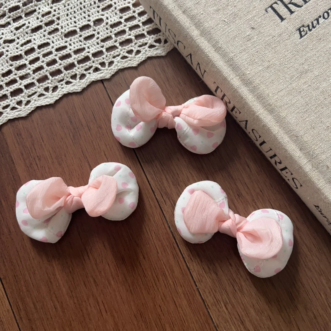 Handmade Pink Polka Dot Embroidery Bow Brooch Hair Accessory DIY Craft for Kids Shoes Socks Bag Hat Clothing Decoration Quality