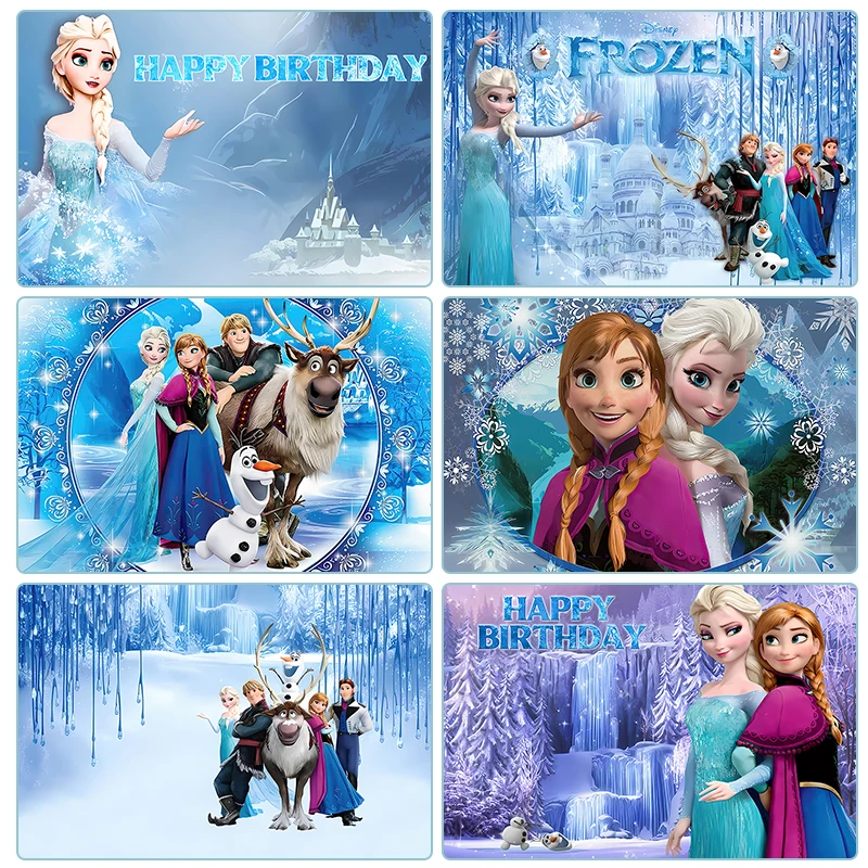 Disney Frozen Princess Elsa Anna Kids Happy Birthday Winter Ice Photo Background Decoration Supplies Baby Shower 2024