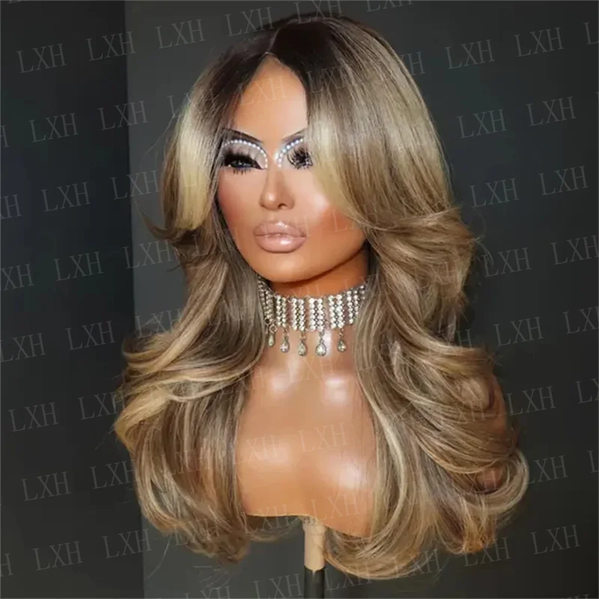 24Inch HD Lace Frontal Wigs Hair Long 180%Density Highlight Blond Body Wave Pre Plucked Hair Wigs For Women Baby Hair Deep Part