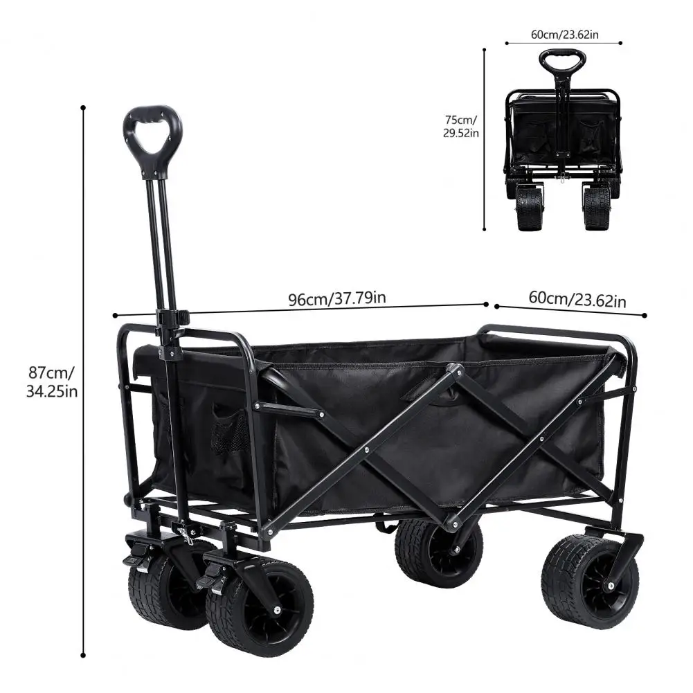 Camping Oxford Fabric Trolley Foldable Portable Outdoor Pull Rod Camping Shopping Delivery Camp Small Trailer Lightweight Cart