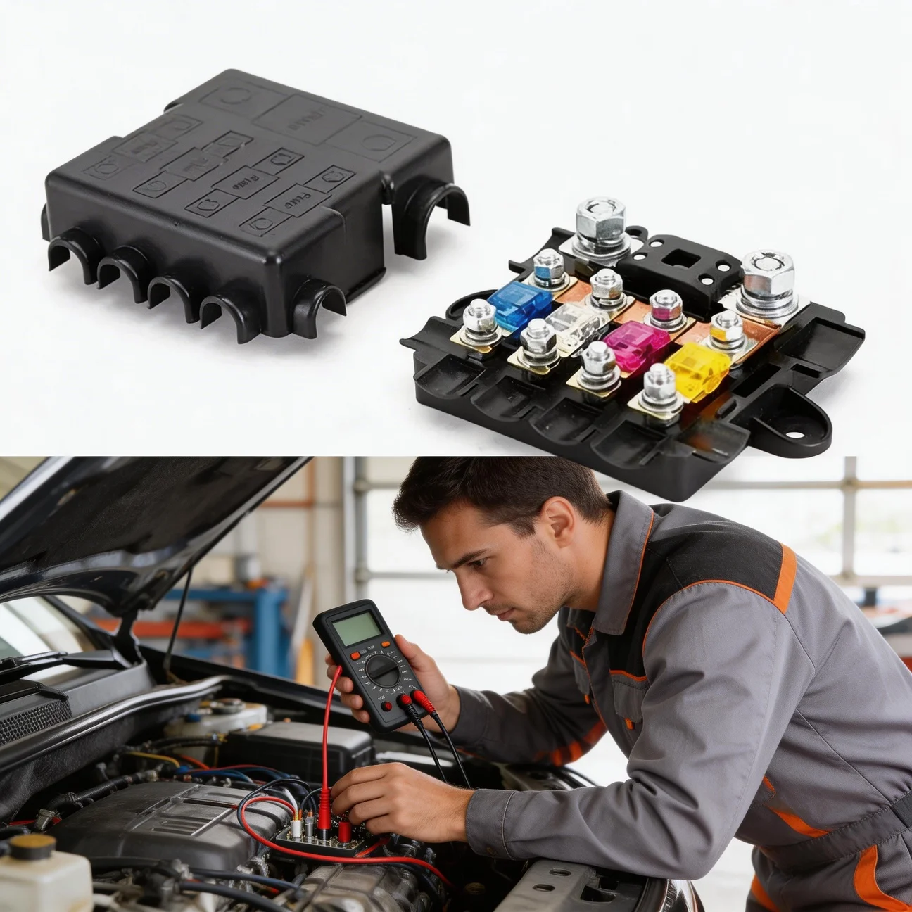 Auto Marine Fuse Box 5-Way Auto Mega Midi 12V 24V Power Distribution Made Copper Plastic for Car Automotive Marine Applications