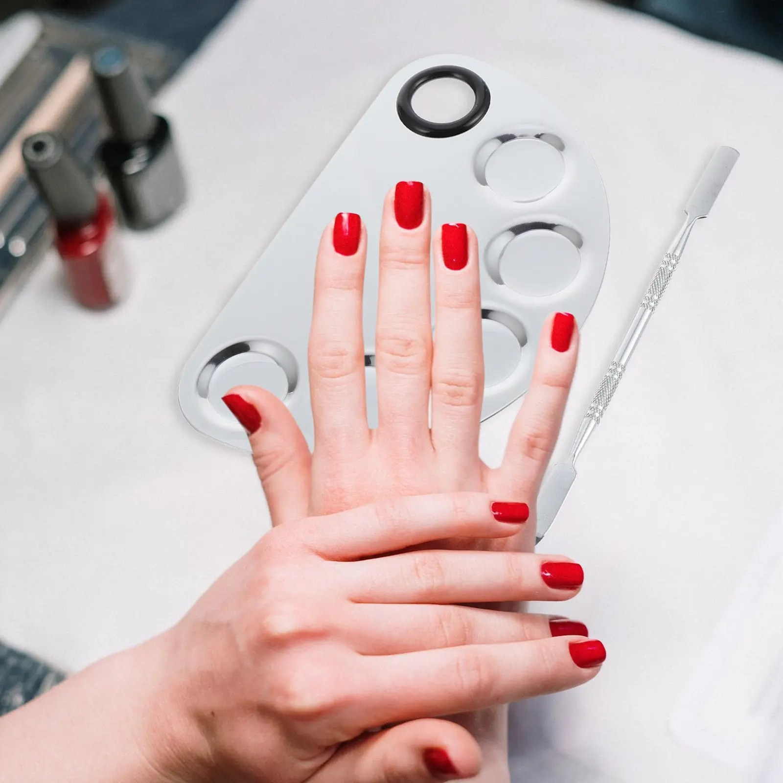 2Sets Stainless Steel Makeup Palettes Nail Art Mixing Plates Professional Tool for Salon Artist School Daily Beauty Use