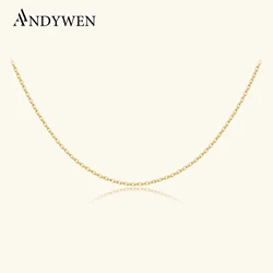 ANDYWEN 925 Sterling Silver Gold General Chain 40+5+5cm Choker Women Luxury Jewelry Round Women Wedding Fine Jewelry Fashion