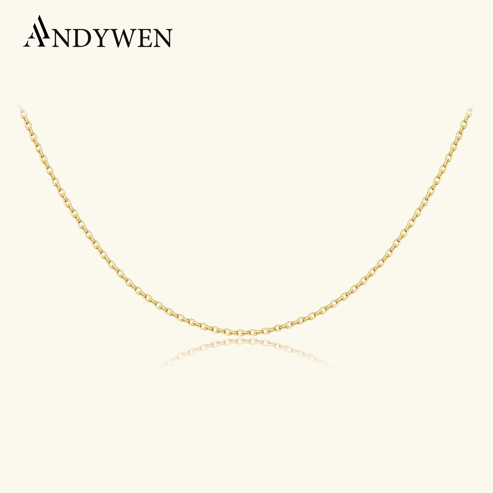 ANDYWEN 925 Sterling Silver Gold General Chain 40+5+5cm Choker Kobiety Luksusowa biżuteria Okrągłe kobiety Ślubna biżuteria modowa