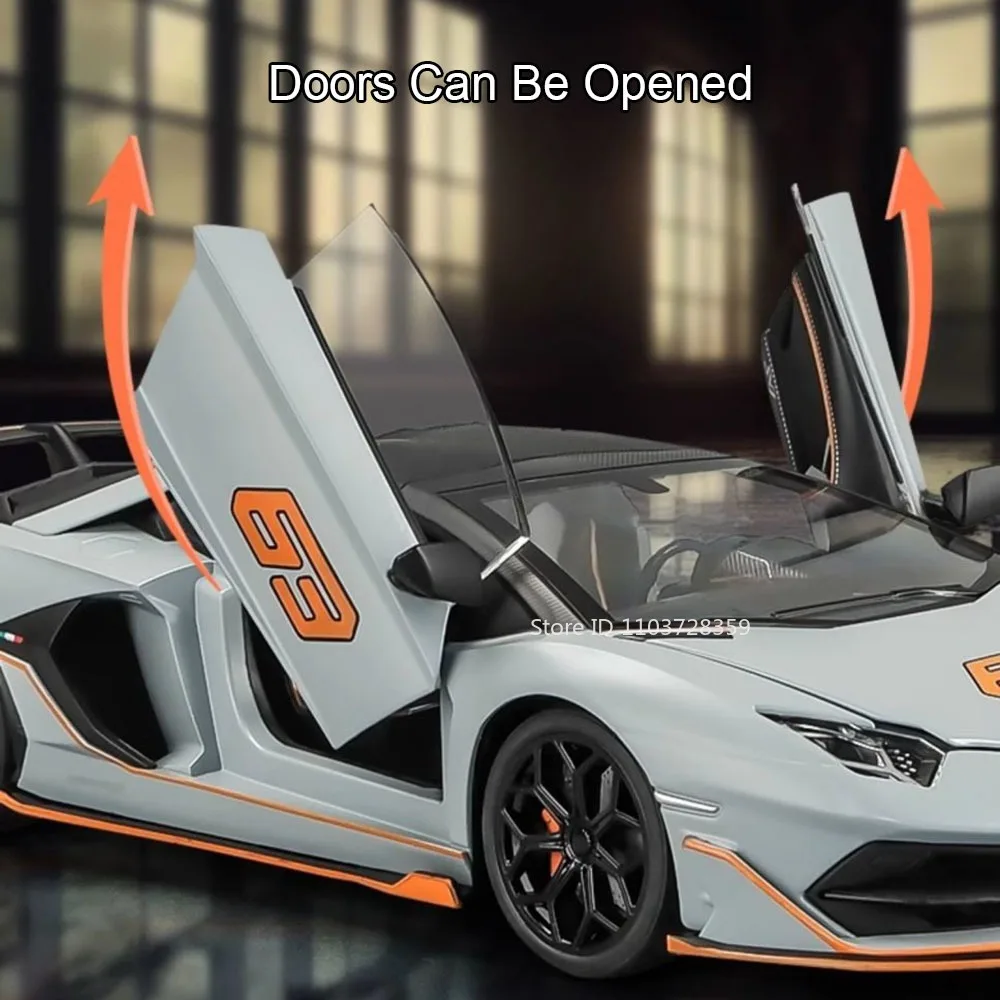 Aventador SVJ63 ONE Supercar-Spielzeugmodelle im Maßstab 1:18, Legierung, Druckguss, Sportwagen, Tonlicht, Türen, geöffnet, zurückziehbar, für Jungen, Geschenke