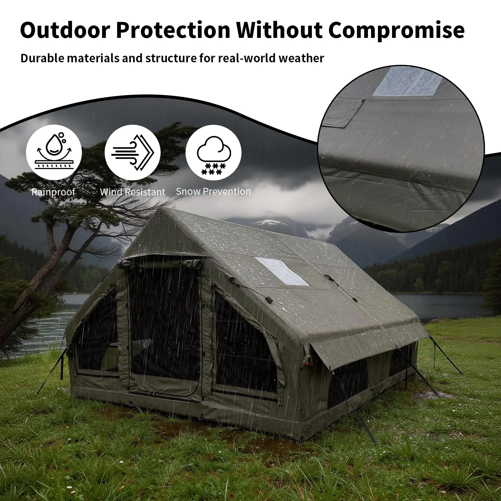Camping Tent, Waterproof 300D Oxford, Family Air Tent, Quick Setup, Outdoor Glamping Shelter, 8-10 Person 4-Season Use image 3