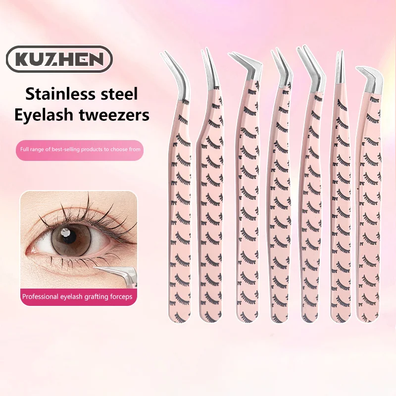 1Pc Eyelash Tweezers Stainless Steel Anti-static Non-magnetic Professional Pincet 3D Lashes Extension Tweezer Makeup Tools