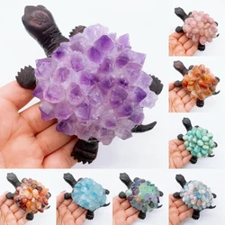 Natural Amethyst Cluster Tortoise Crystal Rose Quartz Stone Animal Turtle Figurines Healing Statue Home Decoration Child Gift