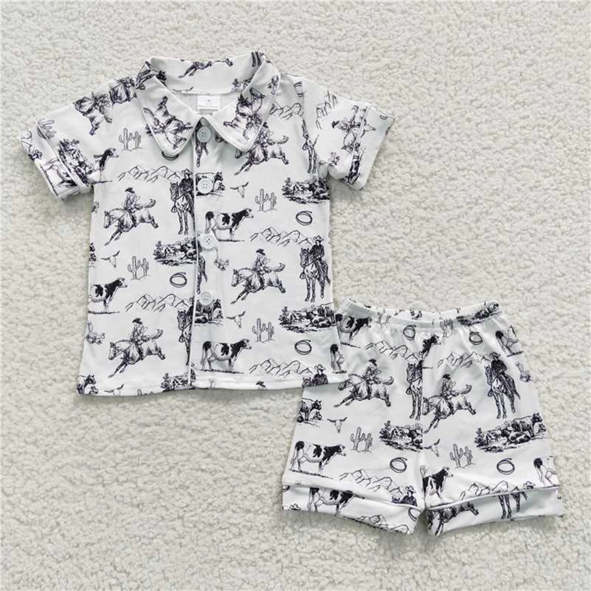 Wholesale Summer Children Camo Nightclothes Baby Boy Short Sleeves Cardigan Button Up Sleepwear Set Shorts Infant Pajamas Outfit