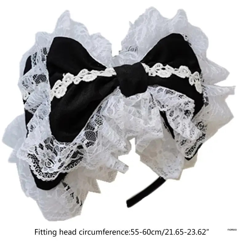 Sweet Big Bowknot Hairband Headdress Maid Gothic Ruffled Lace Headwear