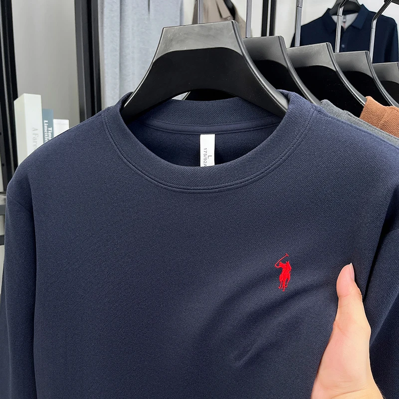 العلامة التجارية الفاخرة طويلة الأكمام تي شيرت الرجال الخريف بول العصرية الرائعة المهر التطريز البلوز فضفاضة عادية جولة الرقبة البلوز #5