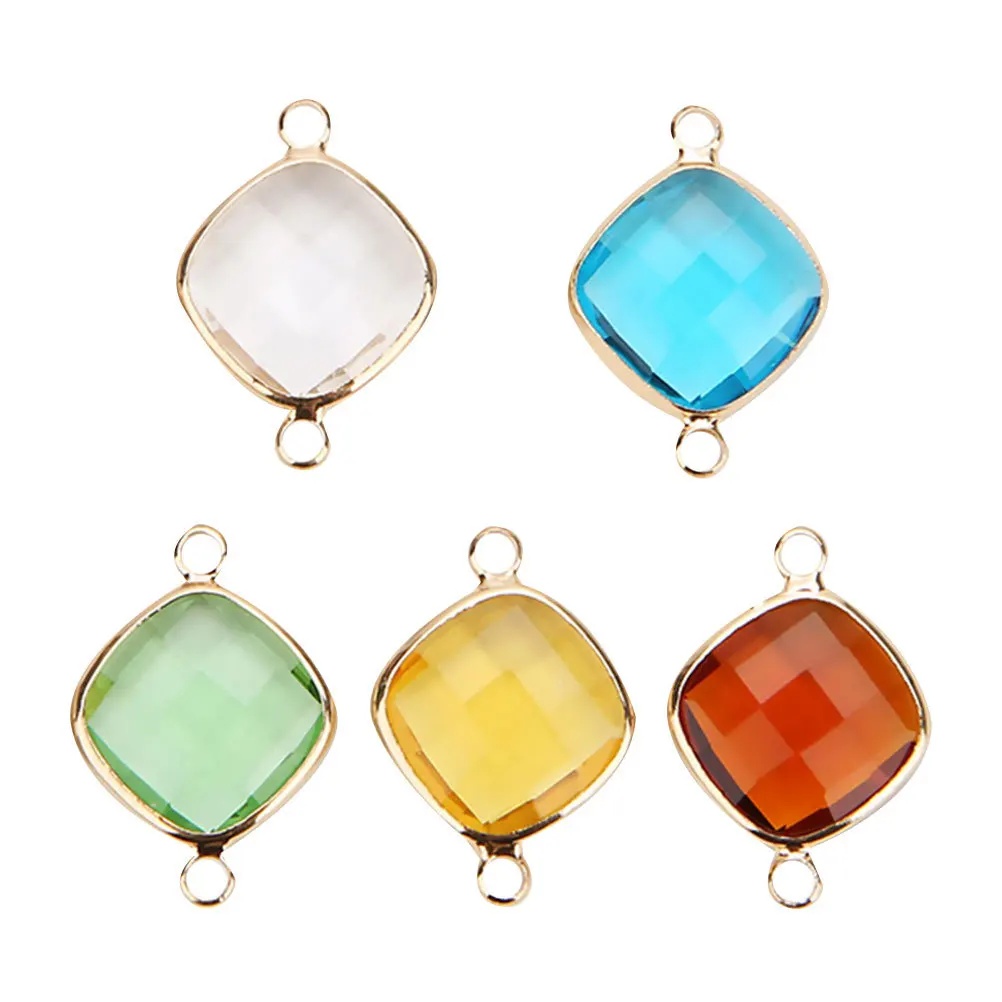 

5Pcs Glass Pendant Charm Plating Metal Brim Double Ring DIY Jewelry Necklace Bracelet Accessories Mixed Colors 11mm