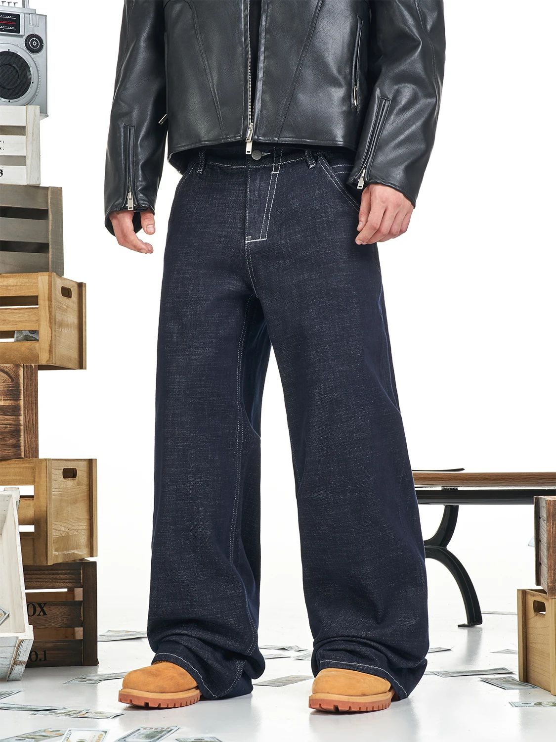 

MT99 Classic Straight Leg Jeans Deep Blue Versatile Casual Pants Men Women Retro Drapey Breathable Stretch Denim Fashion City