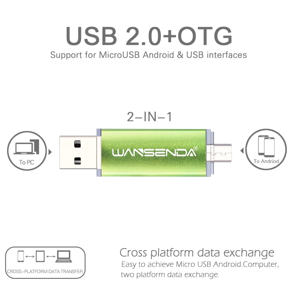 10Pcs/Lot WANSENDA USB Flash Drive OTG Pendrive 256GB 128GB 64GB 32GB 16GB 2-IN-1 MicroUSB Memory Stick FlashDisk