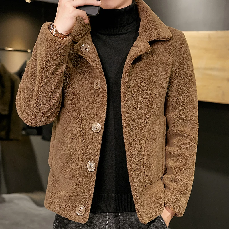 Winter Men\'s Warm Woolen Jacket High Quality Granular Wool Fabric Reversible Wool Jackets Turn Down Collar Casual Outwear Man