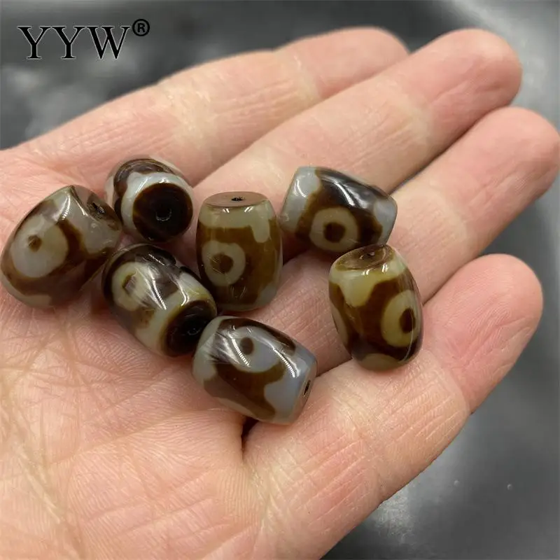 10pcs Eye Pattern Natural Tibetan Agate Onyx Dzi Beads Drum Shape 12x16mm Stone For Men Women Keep Money And Healthy Diy Jewelry