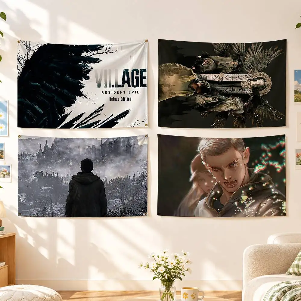COOL R-Resident Evil Village Flags Wall Hanging Background Art Banner for Bedroom Home Outdoor Decor