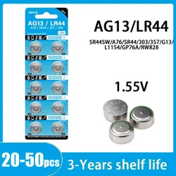 Batería alcalina AG13 LR44 A76 357 357A LR1154 SR1154 SR44 1,55 V para reloj, calculadora, llave de coche, reloj remoto, botón, celda de moneda