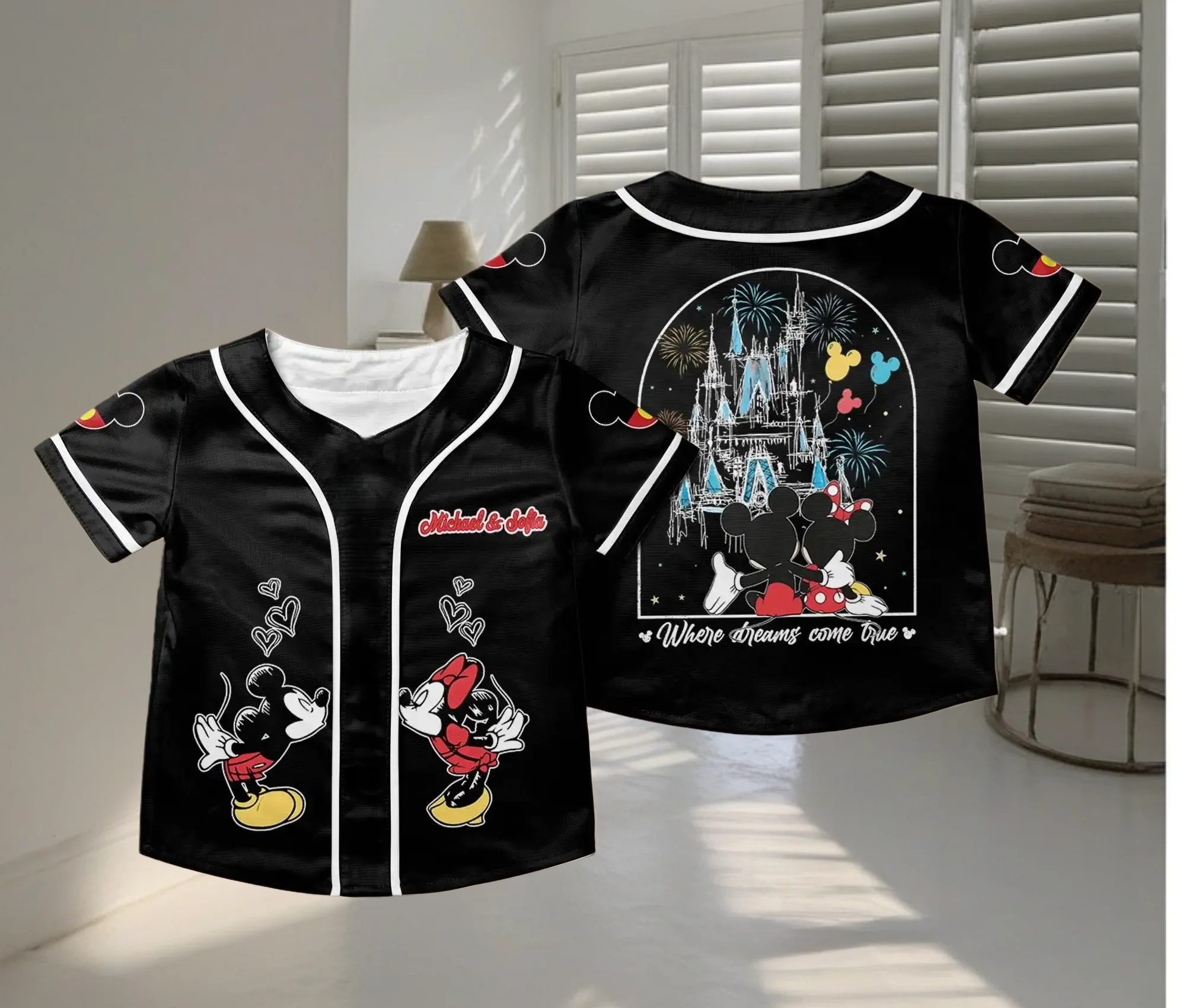 

Potdemiel Disney Микки и Минни с принтом бейсбольный трикотаж с короткими рукавами и милым принтом, модная повседневная одежда на пуговицах, уличная одежда, подарок