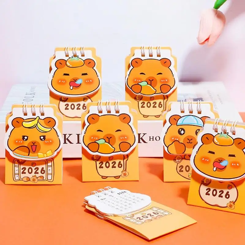 

【W】1Pcs 2026 Mini Calendar Cartoon Capybara Desk Calendar Office School Portable Calendar Christmas Gift For Friends Desk Decor
