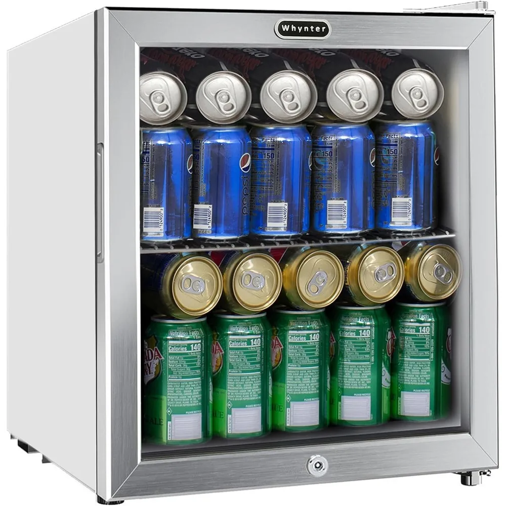 

Stainless Steel Beverage Refrigerator with Lock, 62 Cans, White