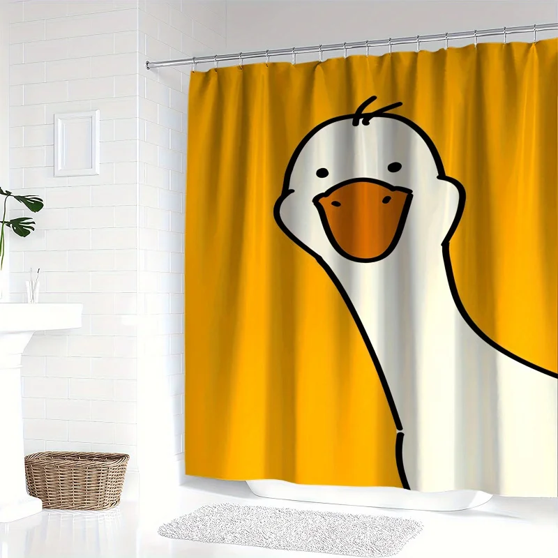 Cartoon Goose Print Shower Curtain - YWJHUI Water-Resistant Polyester Bathroom Decor with Hooks - Machine Washable Knit Weave An