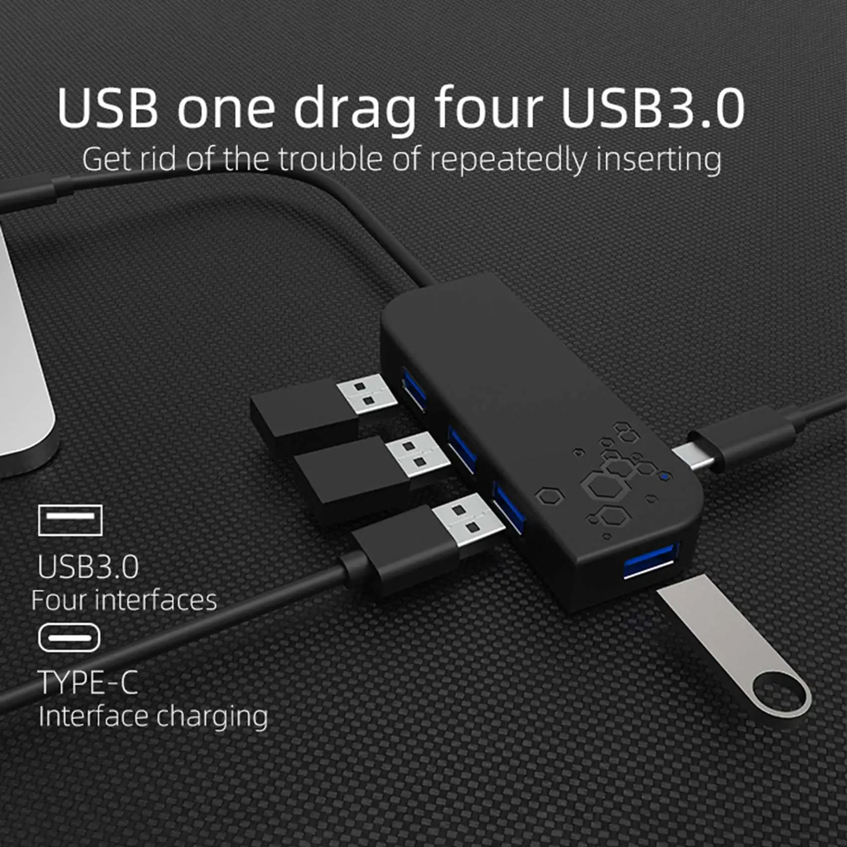 Usb3.0 Hub 4 Poorten Usb 3.0 + Type C Dockingstation Voor Multi-Device Computer Laptop Splitter Adapter Usb Hub