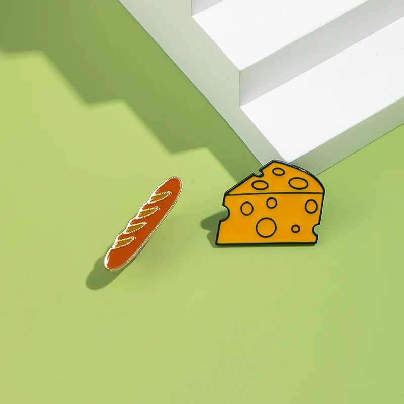 Food-Themed Enamel Pin Baguette Cheese Slice Designs Cute Culinary Lapel Pins for Foodies Fashion Jewlery Accessory Drop Ship