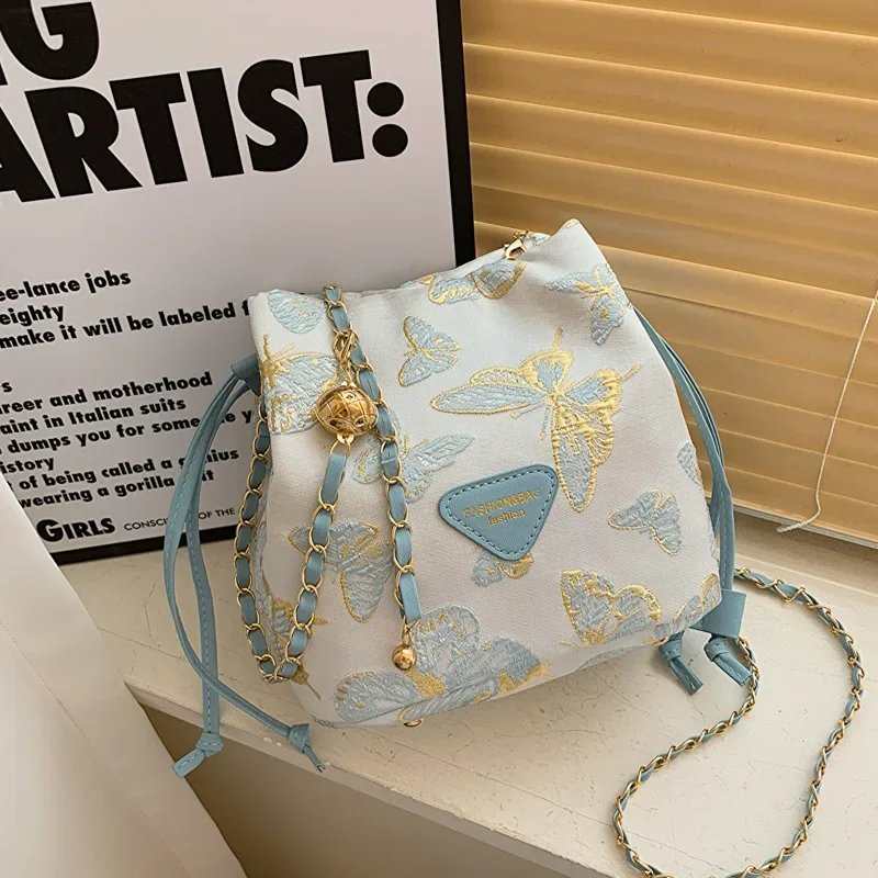 high-value versatile bucket bag niche design light luxury embroidered shoulder messenger bag