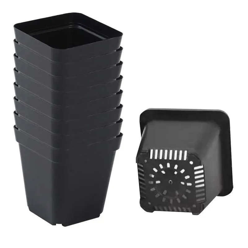 Pots For Seedlings Starter Pots 50pcs Seedling Cups Square Black Reusable Pot With Drainage Holes Gardening Kit Nursery Pot