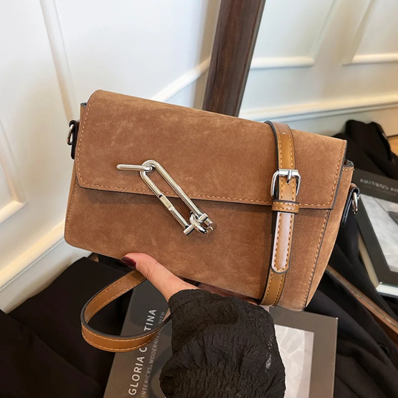 

New Autumnwinter Shoulder Bag Retro Frosted Suede Leather High-end Fashion Ladies Mobile Phone Wallet Versatile Small Square Bag