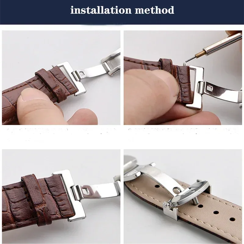 Universal 18mm 20mm 22mm Stainless Steel Solid Double Push Button Fold Watch Buckle Butterfly Deployment Clasp Watch Strap