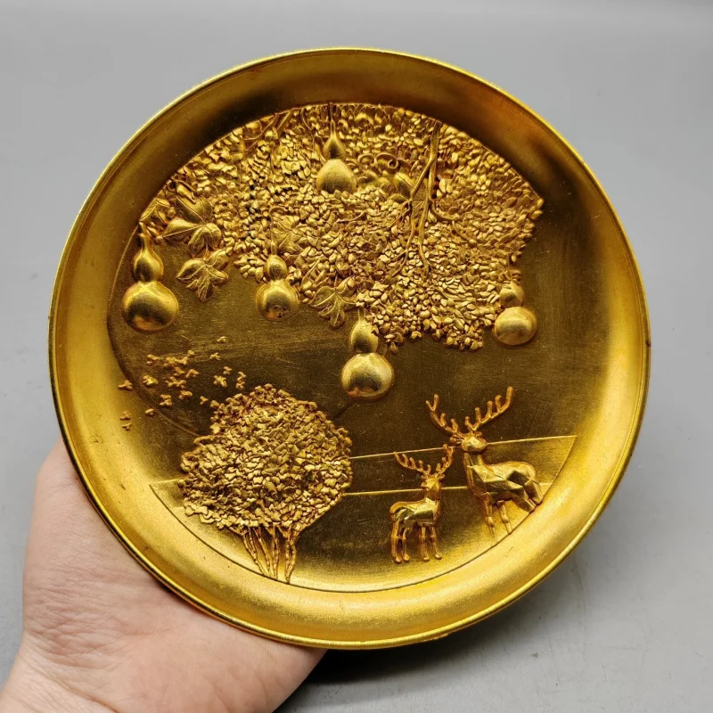 

Early Gilding Qing Dynasty Qianlong Royal Gift Golden Gourd Plate Home Craft Decoration Film and Television Decoration Collectio