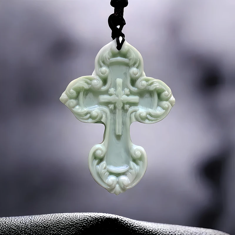 

Natural Real Jade Cross Pendant Necklace Gemstones Fashion Chinese Gift Talismans Carved Jewelry Stone Accessories Designer