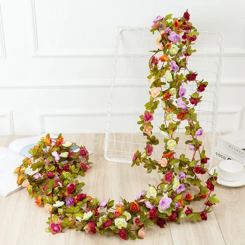 

250CM Rose Artificial Flowers Christmas Garland for Wedding Home Room Decoration Spring Autumn Garden Arch DIY Fake Plant Vine