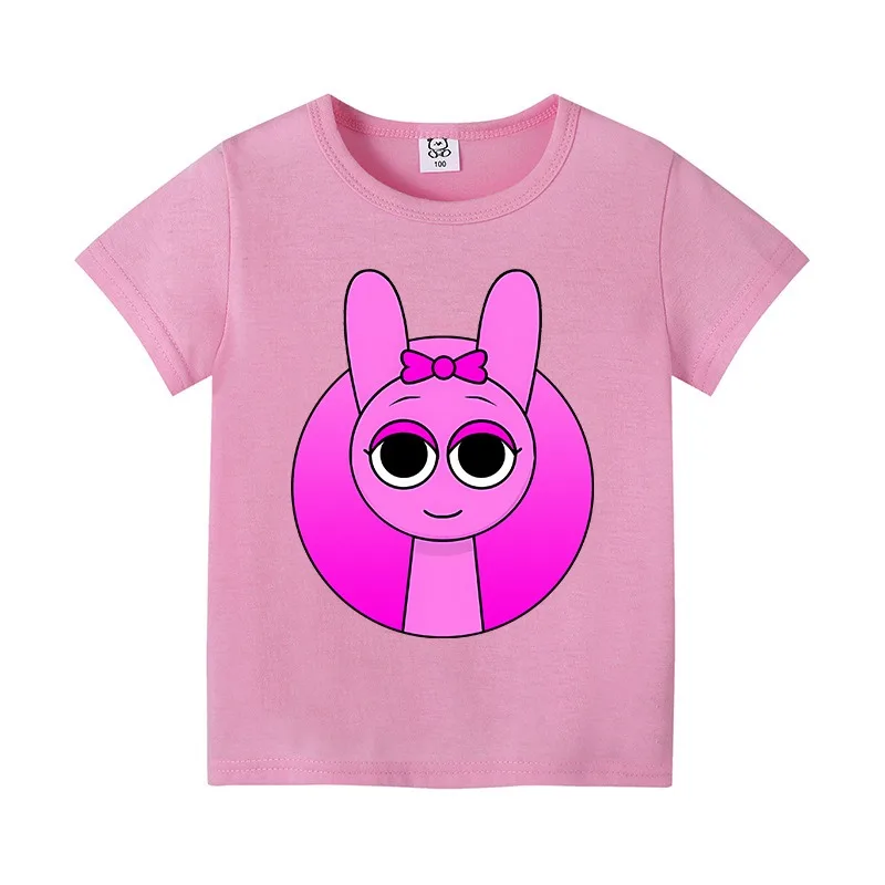 Sprunki Cotton T-shirt for Children Anime Cartoon Cute Short Sleeved Shirt Boys Girls Summer Hip Hop Fashion Top Kids Clothes