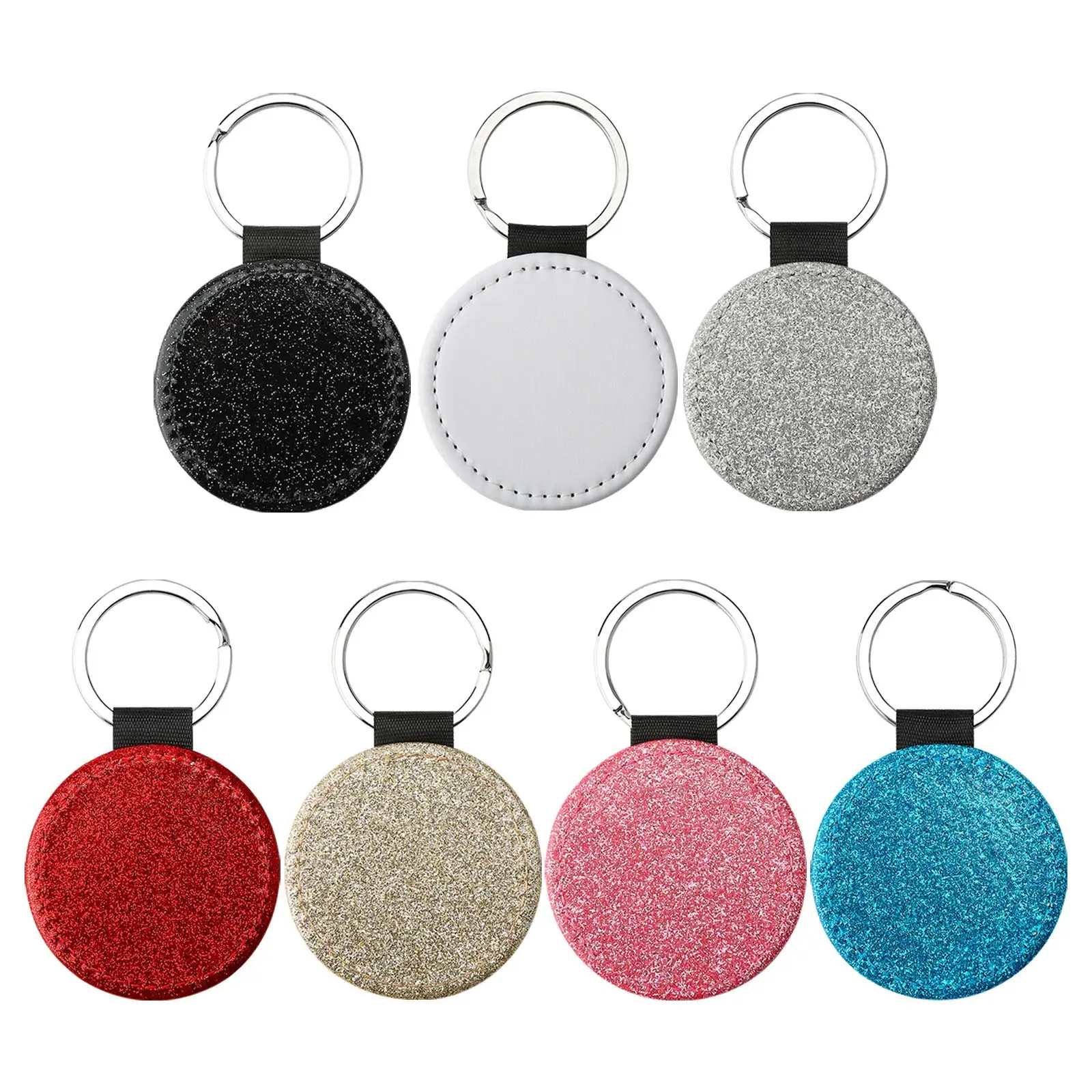 

10pcs/set Sublimation Round Glitter Keychains Blank White PU Leather Blanks for Promotional Gift (Single Sided) for Wholesale