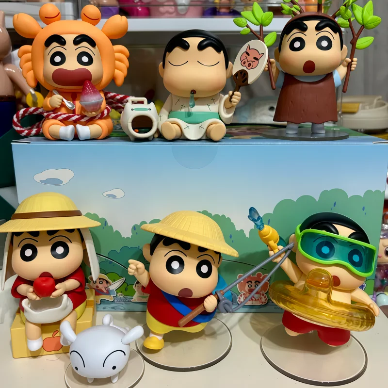 크레용 신짱 여름 놀이 시리즈 블라인드 박스 귀여운 애니메이션 데스크탑 장식 모델 트렌디한 수집용 장난감 생일 선물 어린이 선물