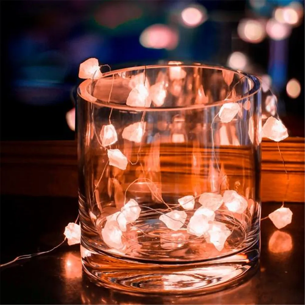 Natural Quartz Crystal Healing Gemstone Lamp Rose Decorative Lights Raw Stones Crystal String Lights Ornaments For Bedroom Part - Image 3