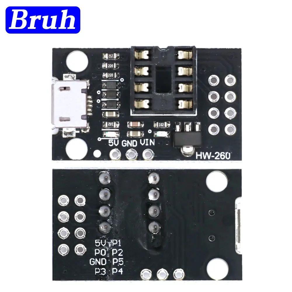 Pluggable Development Board For ATtiny13A/ATtiny25/ATtiny45/ATtiny85 Programming Editor Micro Usb Power Connector