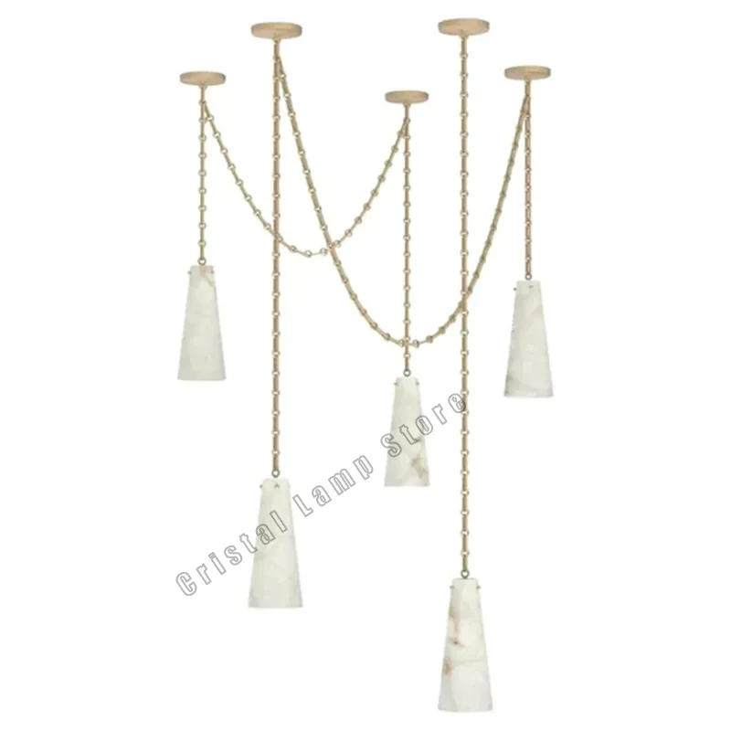 

Modern Design 5-Light Vintage Alabaster Pendant Light Luxury Marble Long Line Hanging Chandeliers For Dining Room Kitchen Island