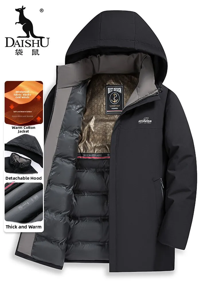 

Мужская утепленная хлопковая куртка Kangaroo 2025: модная городская повседневная модель оверсайз с капюшоном, длинными рукавами и молнией