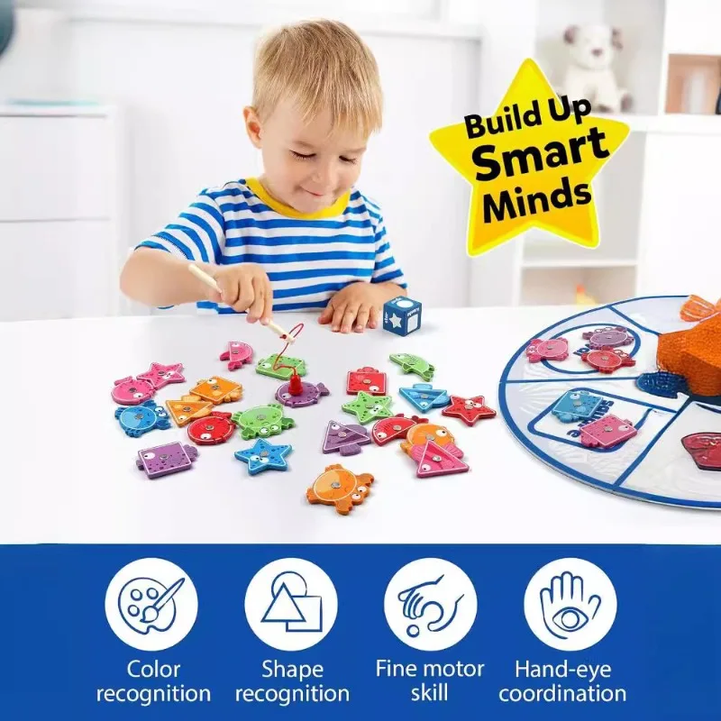 Montessori Toy for Toddlers Color Sorting Shape Matching Toy Magnetic Fishing Game Fine Motor Toy Preschool Educational Gifts